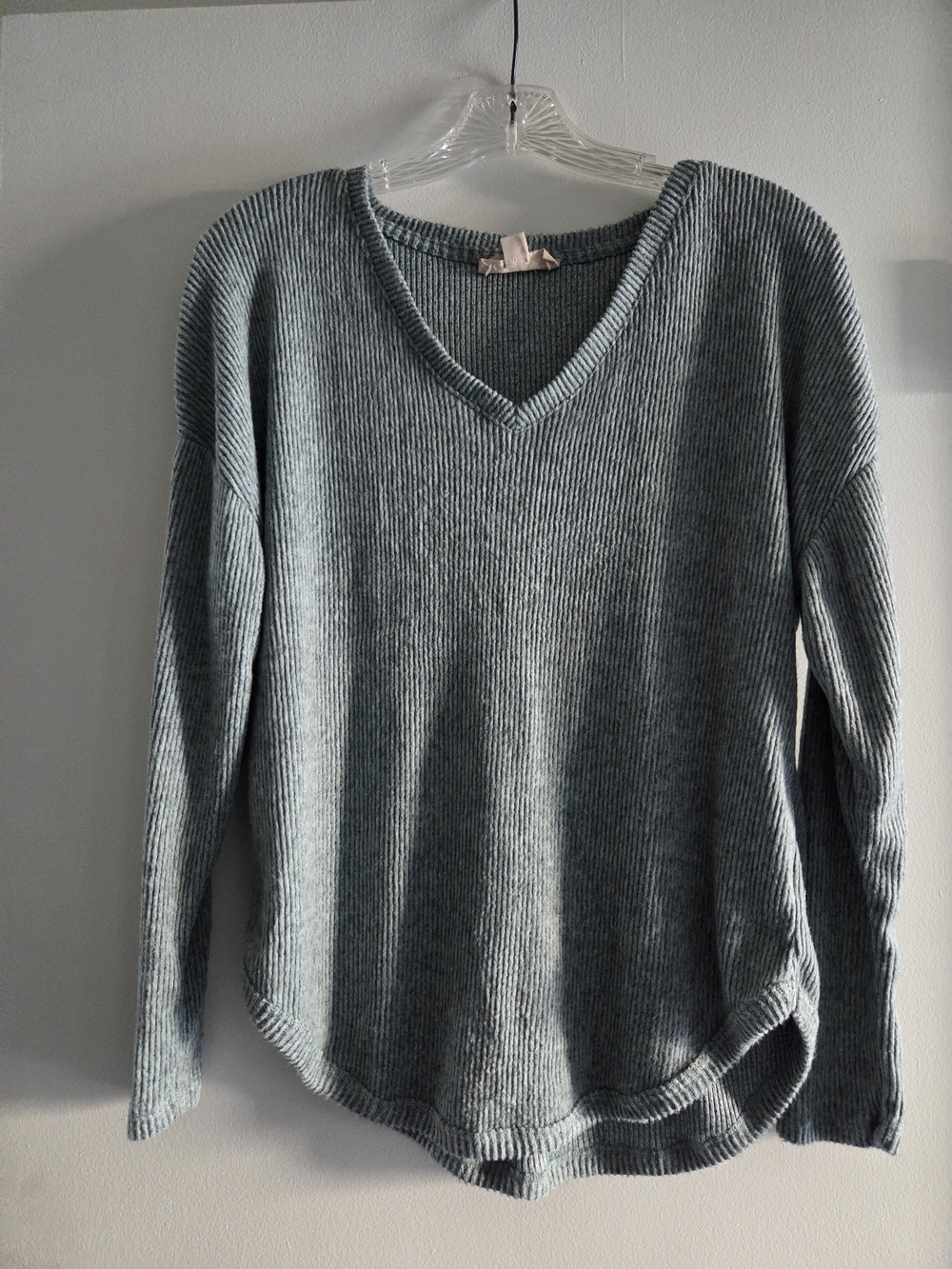 Soft Ribbed V-Neck Sweater in Sage